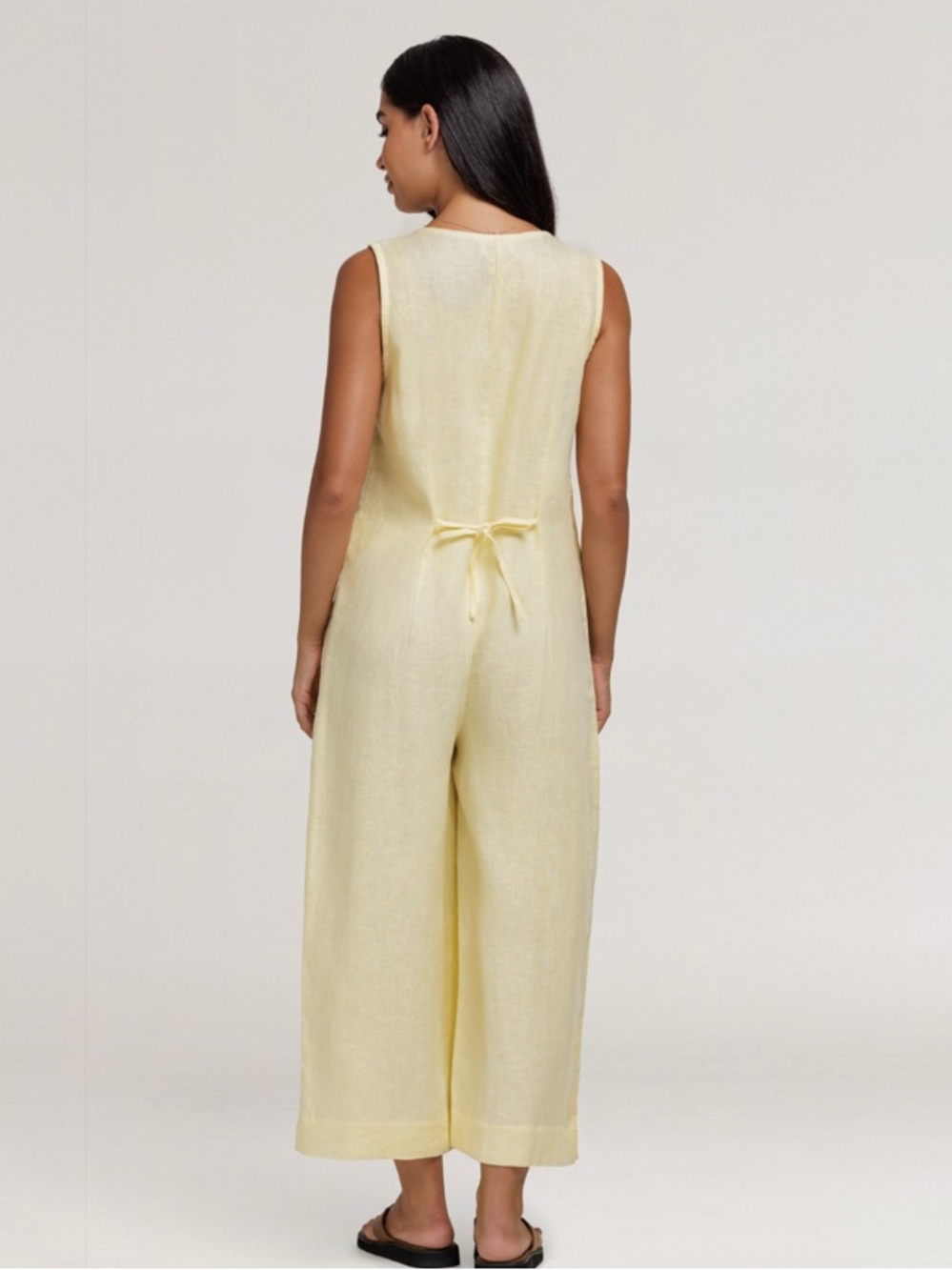 Nomad The Label Sleeveless V-Neck Wide-Leg Jumpsuit in Pale Yellow NWT - Picture 4 of 10